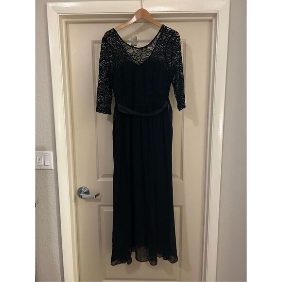 NEW Lace Floral Formal Elegant Bridesmaid Flowy Gown Maxi Dress L - Picture 3 of 7